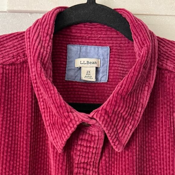 LL BEAN Wide Whale Corduroy Button Front Shirt Jacket Pockets Burgundy 2X - Picture 3 of 7